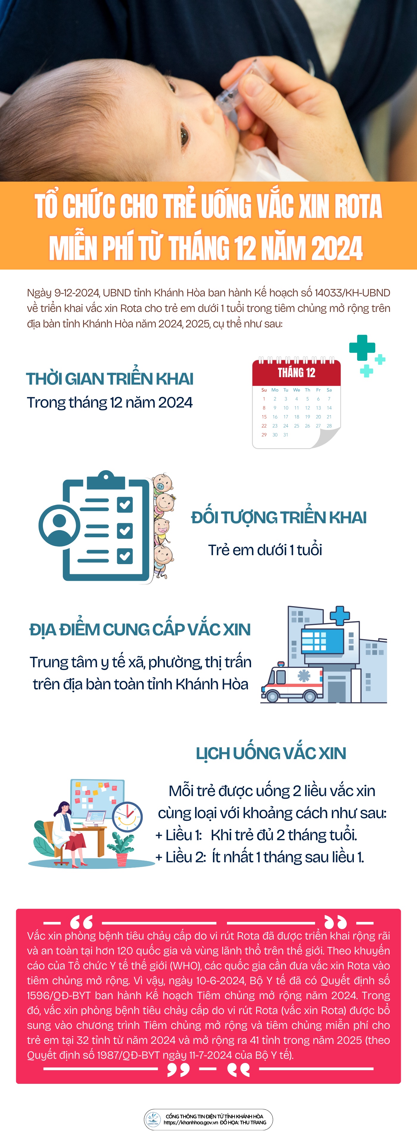 Tổ chức cho trẻ uống vắc xin Rota miễn phí từ tháng 12 năm 2024